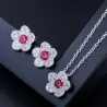 Ensemble de bijoux en forme de fleurs - collier - boucles d'oreilles - zircone cubique