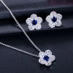 Parure di gioielli a forma di fiori - collana - orecchini - zirconi