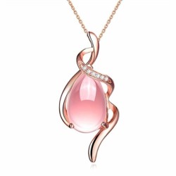 Elegancki naszyjnik z różowego złota - zawieszka w kształcie kropli wody - różowy opal - kryształyNaszyjniki