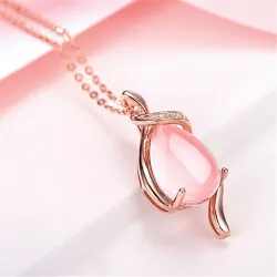 CollarElegante collar de oro rosa - colgante en forma de gota de agua - ópalo rosa - cristales