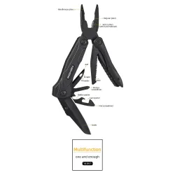 Roxon CM1349 - Multitool 14 en 1 - pince pliante - couteau polyvalent - outil de survie