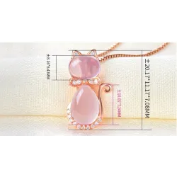 Snyggt roséguld halsband - kattformat hänge - kristaller - rosa opal