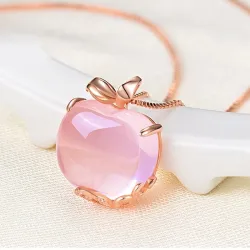 Elegant rose gold necklace - apple shaped pendant - crystals - pink opalNecklaces