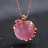 Elegant rose gold necklace - apple shaped pendant - crystals - pink opalNecklaces