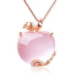 Elegancki naszyjnik z różowego złota - zawieszka w kształcie jabłka - kryształki - różowy opalNaszyjniki