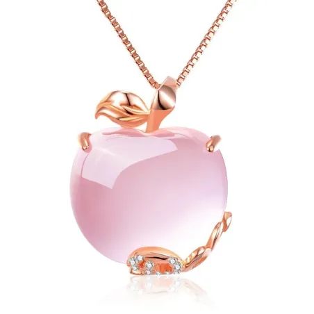Elegant rose gold necklace - apple shaped pendant - crystals - pink opalNecklaces