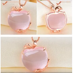 Elegant roséguld halsband - äppelformat hänge - kristaller - rosa opal