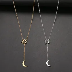 Colar de aço inoxidável moderno - lua e estrela