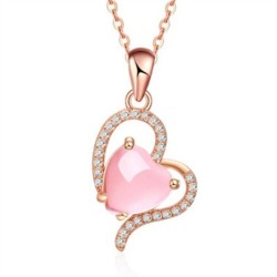 Elegante Halskette aus Roségold - herzförmiger Anhänger - Kristalle - rosa Opal
