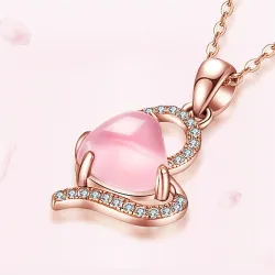 CollarElegante collar de oro rosa - colgante en forma de corazón - cristales - ópalo rosa