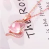 Collier élégant en or rose - pendentif en forme de coeur - cristaux - opale rose