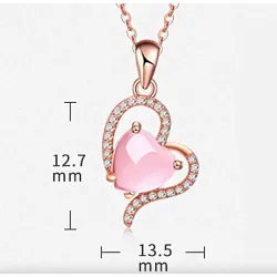 CollarElegante collar de oro rosa - colgante en forma de corazón - cristales - ópalo rosa