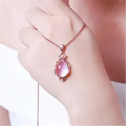 Elegant rose gold necklace - water drop shaped pendant - crystals - pink opalNecklaces