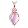 Collier élégant en or rose - pendentif en forme de goutte d'eau - cristaux - opale rose