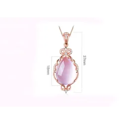 Elegant rosa guld halskæde - vanddråbeformet vedhæng - krystaller - pink opal
