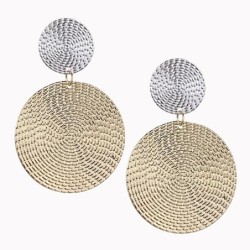 Brincos da moda - círculos duplos - prata e ouro