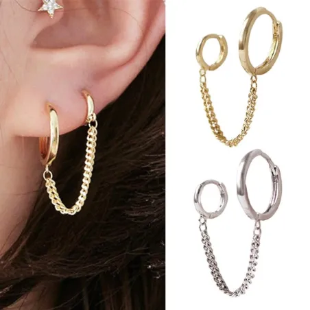 AretesPendientes estilo retro - aros dobles - cadena