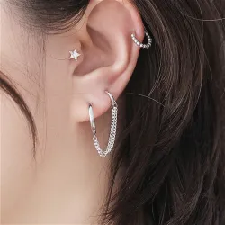 AretesPendientes estilo retro - aros dobles - cadena