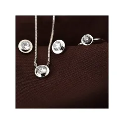 Elegant smykkesæt - rosa guld halskæde - øreringe - ring - med rund zirconia
