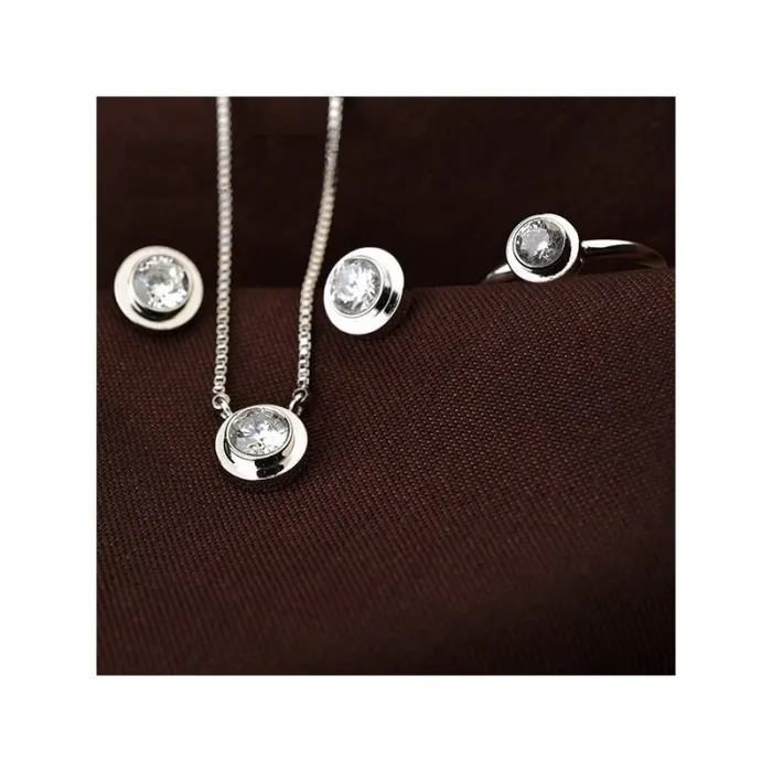 Ensemble de bijoux élégant - collier en or rose - boucles d'oreilles - bague - avec zircone rond