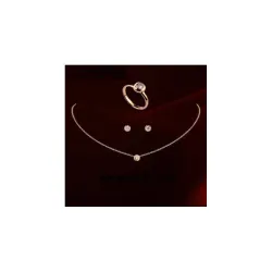 Elegante parure - collana in oro rosa - orecchini - anello - con zirconi tondi