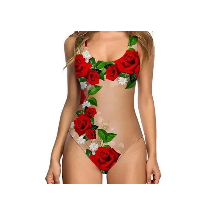 Sexy one piece swimsuit - monokini - floral & fruits printBeachwear