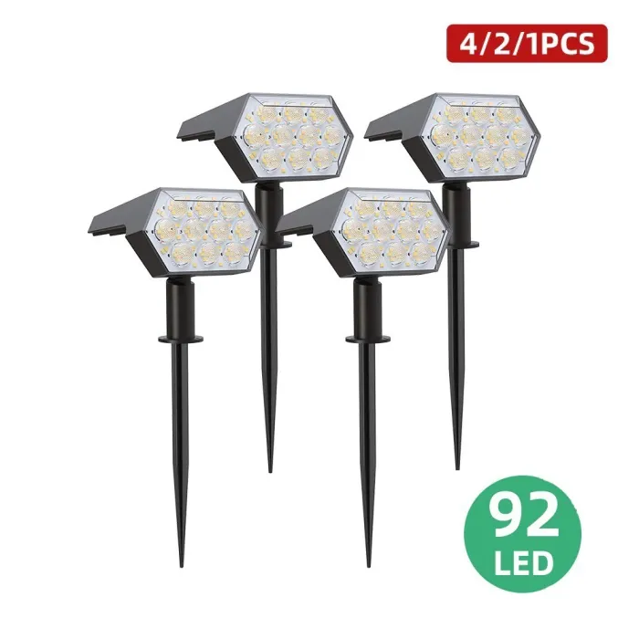 Solcelledrevne lys - landskapsspotter - 3 lysmoduser - 92 LED - IP67 vanntett