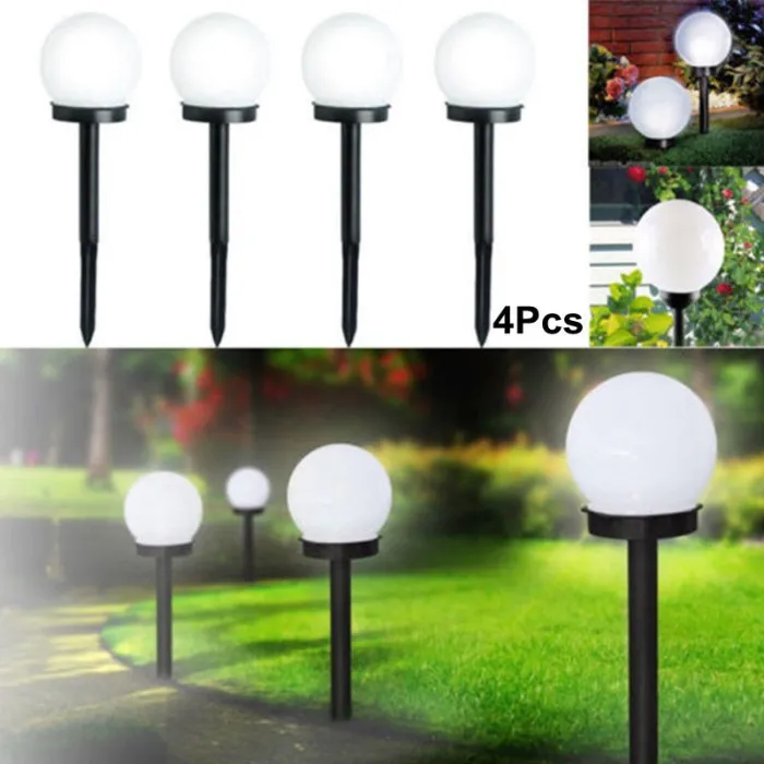 Hage solcellelys - jordstav - rund ball - LED - vanntett - 4 stk