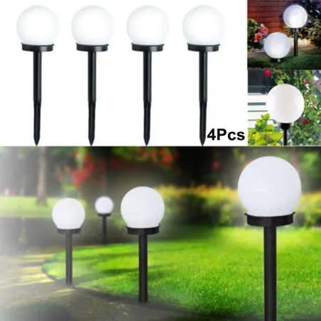 Hage solcellelys - jordstav - rund ball - LED - vanntett - 4 stk