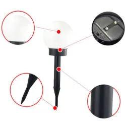 Hage solcellelys - jordstav - rund ball - LED - vanntett - 4 stk