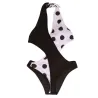 Sexy one piece swimsuit - black & white - polka dotBeachwear