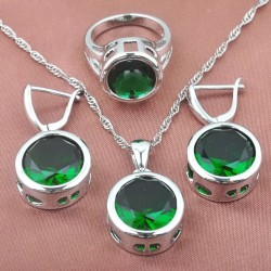 Conjuntos de joyasConjunto de joyería de moda en plata - con circonitas redondas - collar - pendientes - anillo