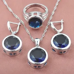 Ensemble de bijoux en argent à la mode - avec zircone ronde - collier - boucles d'oreilles - bague