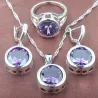 Modisches Silberschmuckset - mit rundem Zirkonia - Kette - Ohrringe - Ring