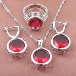 Fashionable silver jewellery set - with round zirconia - necklace - earrings - ringJewellery Sets
