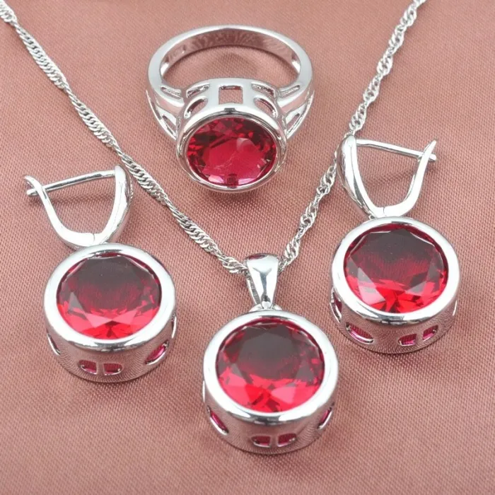 Ensemble de bijoux en argent à la mode - avec zircone ronde - collier - boucles d'oreilles - bague