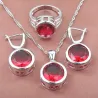 Conjuntos de joyasConjunto de joyería de moda en plata - con circonitas redondas - collar - pendientes - anillo