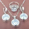 Conjunto de joias de prata da moda - com zircônias redondas - colar - brincos - anel