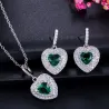 Lussuosa parure di gioielli in argento - pendenti a forma di cuore - cristallo - zirconi - collana - orecchini