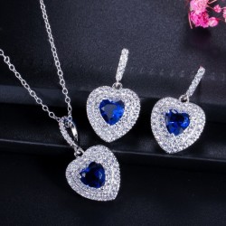 Conjuntos de joyasConjunto de joyas de plata de lujo - colgantes en forma de corazón - cristal - circonita cúbica - collar - ...