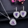 Luxuoso conjunto de joias de prata - pingentes em forma de coração - cristal - zircônia cúbica - colar - brincos