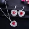 Luxuoso conjunto de joias de prata - pingentes em forma de coração - cristal - zircônia cúbica - colar - brincos