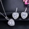 Luxuoso conjunto de joias de prata - pingentes em forma de coração - cristal - zircônia cúbica - colar - brincos