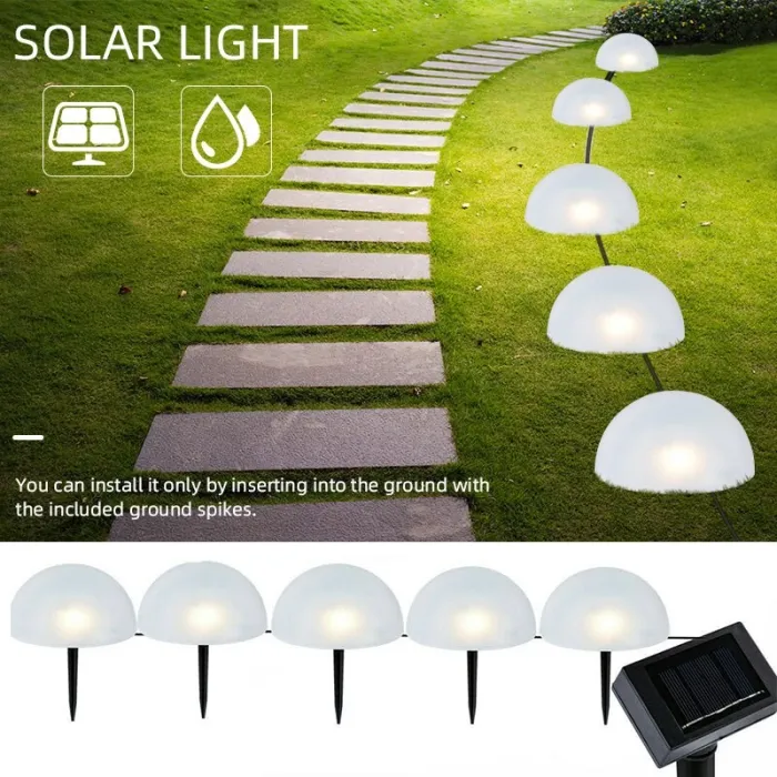 Hage solcellelys - halvklodeformet - 5 LED - vanntett - bakkemontert