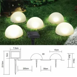 Hage solcellelys - halvklodeformet - 5 LED - vanntett - bakkemontert
