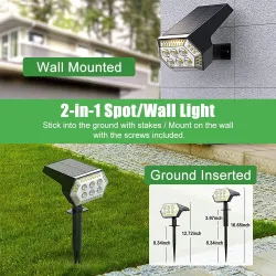 Lampe solaire - spots paysagers - 4 modes d'éclairage - 108 LED - étanche IP65