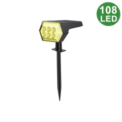 Lampe solaire - spots paysagers - 4 modes d'éclairage - 108 LED - étanche IP65