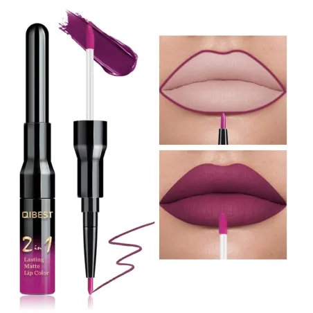 Lápiz labialLápiz labial 2 en 1 - doble cabezal - lápiz labial líquido mate y perfilador de labios - a prueba de agua