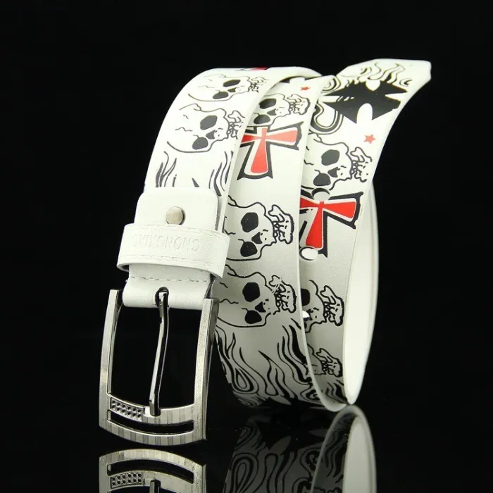 Modieuze leren riem - metalen gesp - punkstijl - doodshoofd / skeletpatroon - unisexRiemen