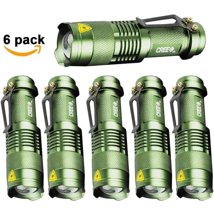 Lampe de poche tactique puissante - LED - 3 modes - zoomable - 1 - 6 pièces